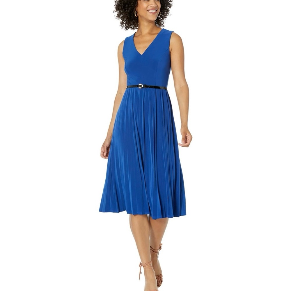 Tommy Hilfiger Women’s V Neck Calf Midi Blue Dress